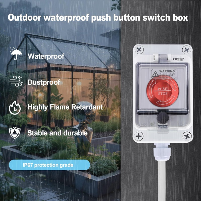 MARSTEK Emergency Stop Button with Box 10 Amp 22mm Latching Push Button Switch, Aluminum Alloy Round Emergency Stop Switch, IP65 Waterproof E Stop Emergency Shut Off Switch, 1NO 1NC 440V (32A Box) - Image 2